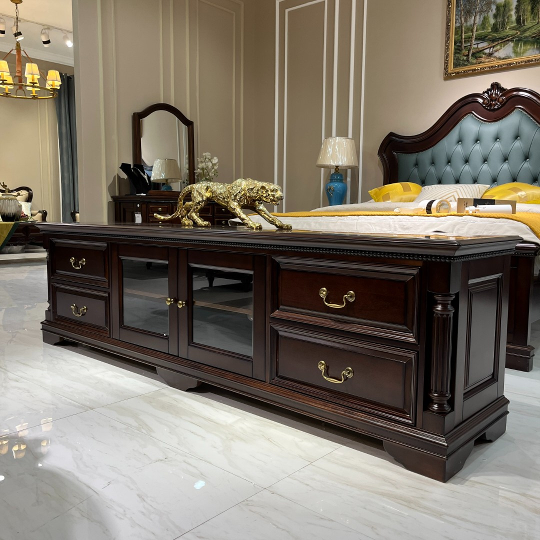 【简语家具】美式全原木电视柜客厅古典简约美式风格实木电视柜客厅