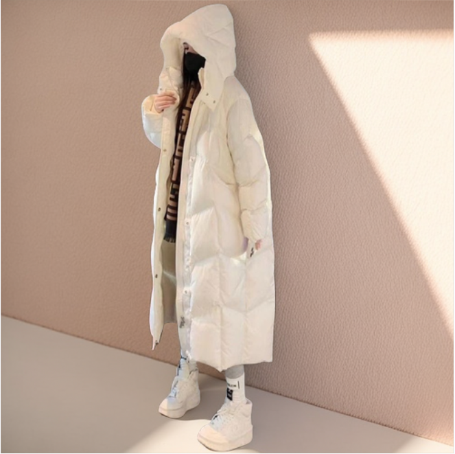 雪中飞绒服羽绒服白色过膝长款女2023冬装女童宽松户外加厚休闲
