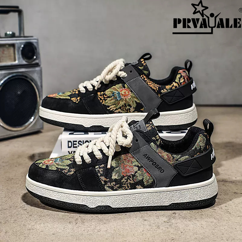 男鞋冬季透气百搭运动休闲板鞋防滑小众手绘油画秘密森林德训潮鞋