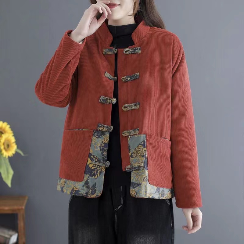 秋冬厚外套民族风复古双面宽松中式加厚文艺中国风立领