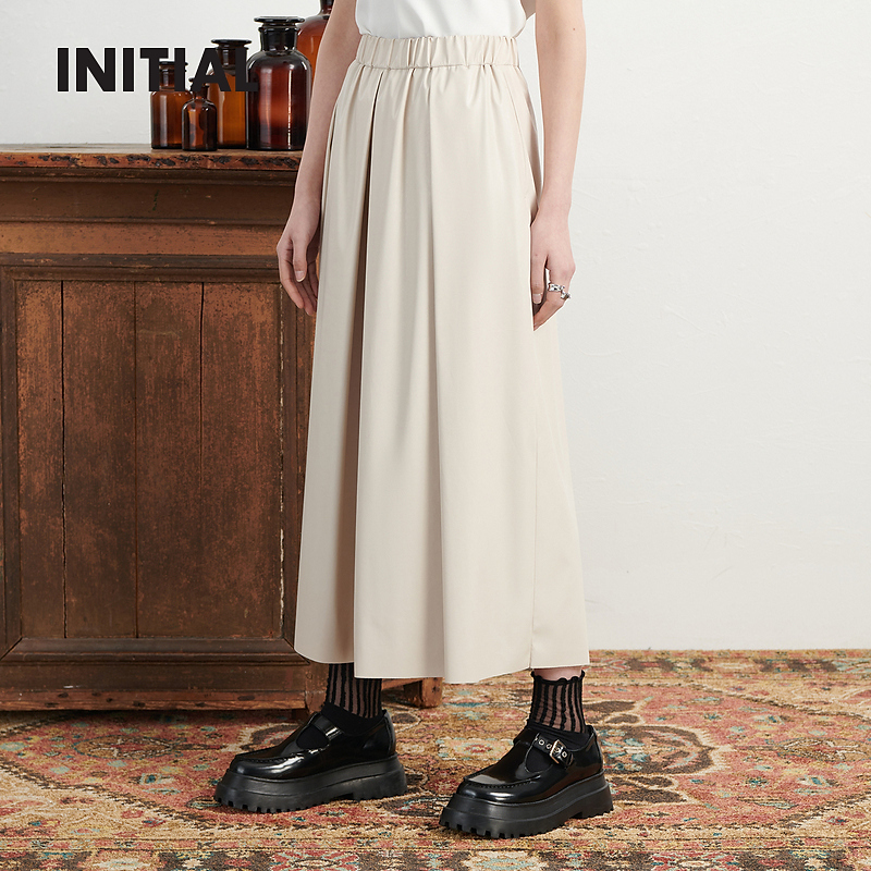 INITIAL2023春季新款高腰百褶直筒宽松轻薄裙裤女23SPPFOCXX705