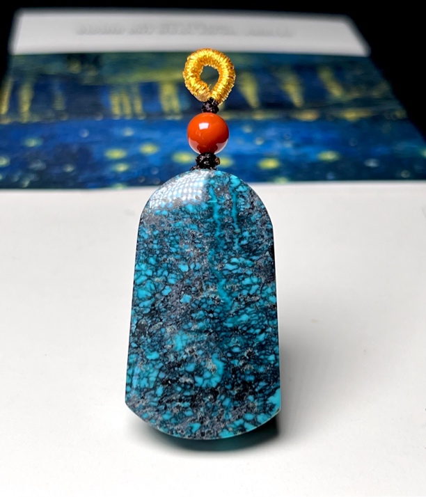 原矿高瓷绿松石平安无事牌吊坠 高37宽21厚9mm 重14.7g