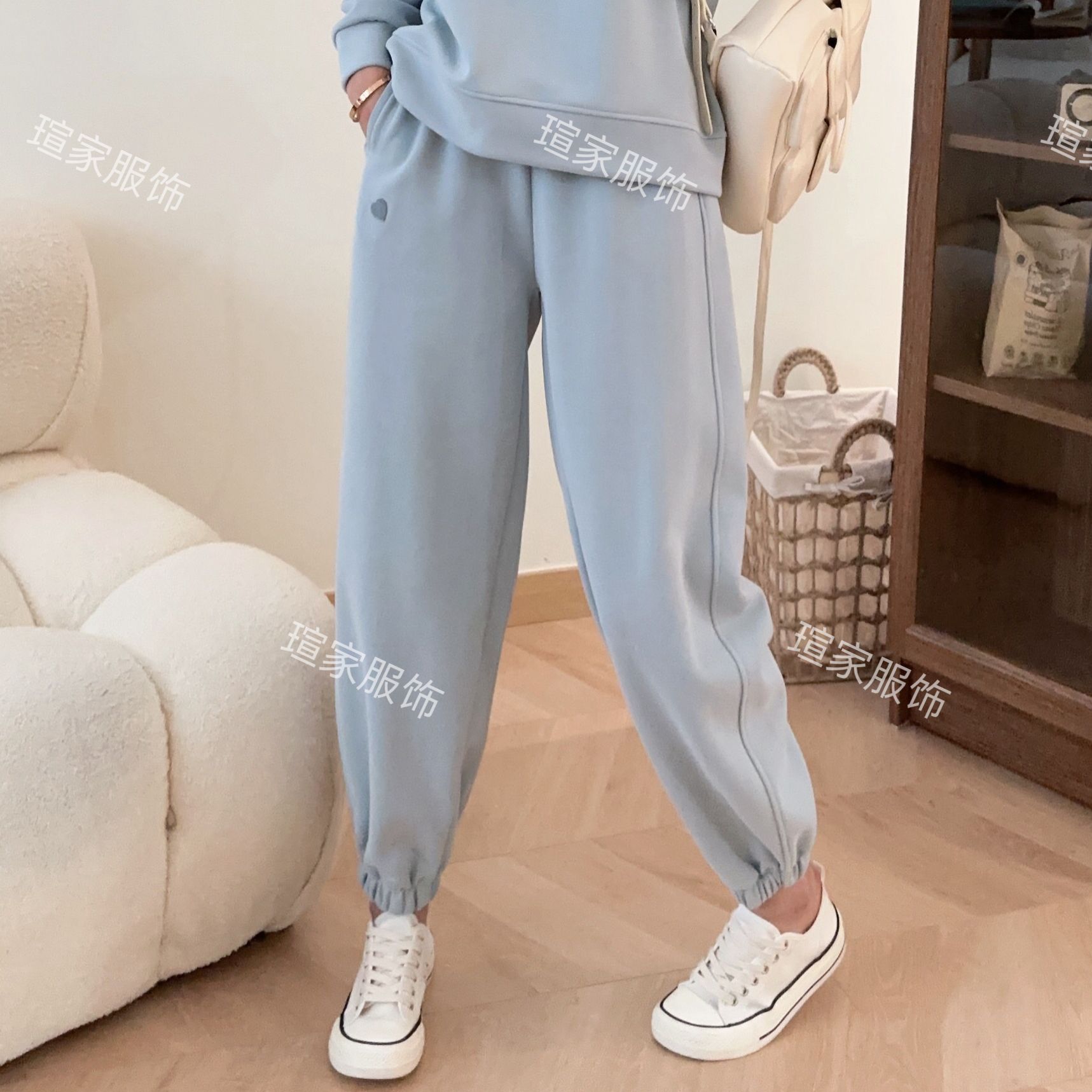 【不加绒】秋冬季新款休闲卫裤女爆款洋气宽松韩版爱心刺绣收脚裤