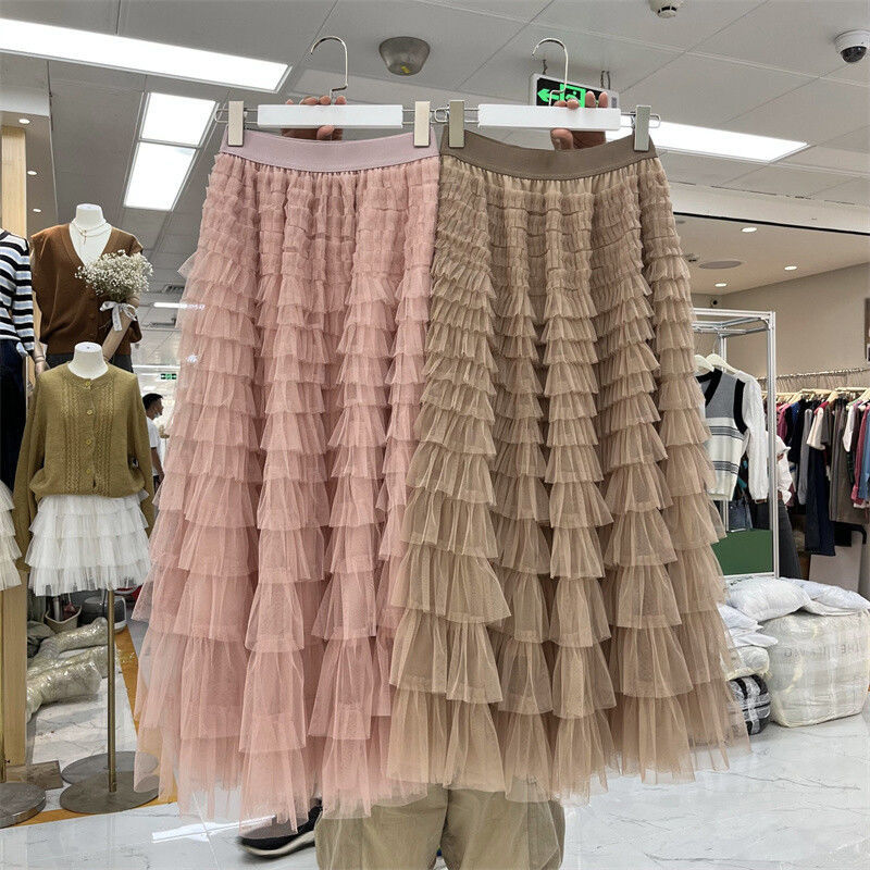 美腻千层荷叶边网纱半身裙温柔风蓬蓬仙女裙法式甜美长款蛋糕裙