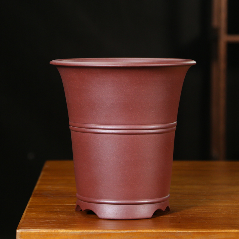 神力精品紫砂花盆枣红泥兰花盆绿植盆栽大口径透气桌面专用盆景盆