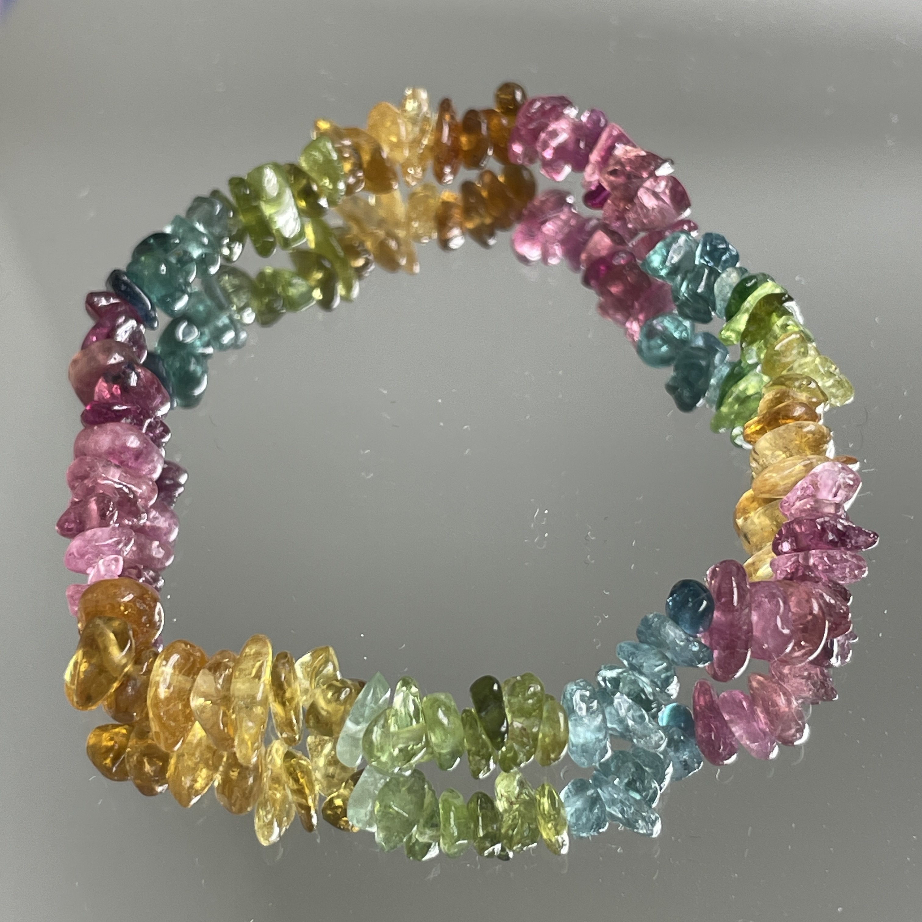 天然彩虹多巴胺渐变色冰透阿富汗碧玺随形糖豆手串蓝碧玺简约彩色