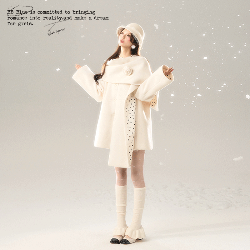 BB BLUE 原创设计 玫瑰波点围巾大衣