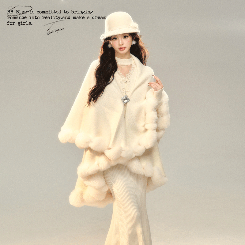 BB BLUE 原创设计 风月妲己雪球重工毛绒斗篷