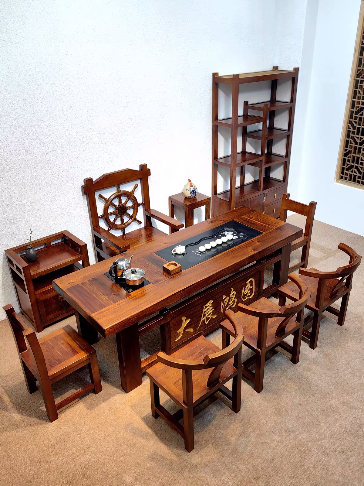 老船木茶桌椅组合实木功夫茶台茶几套装茶具一体办公室茶室泡茶桌