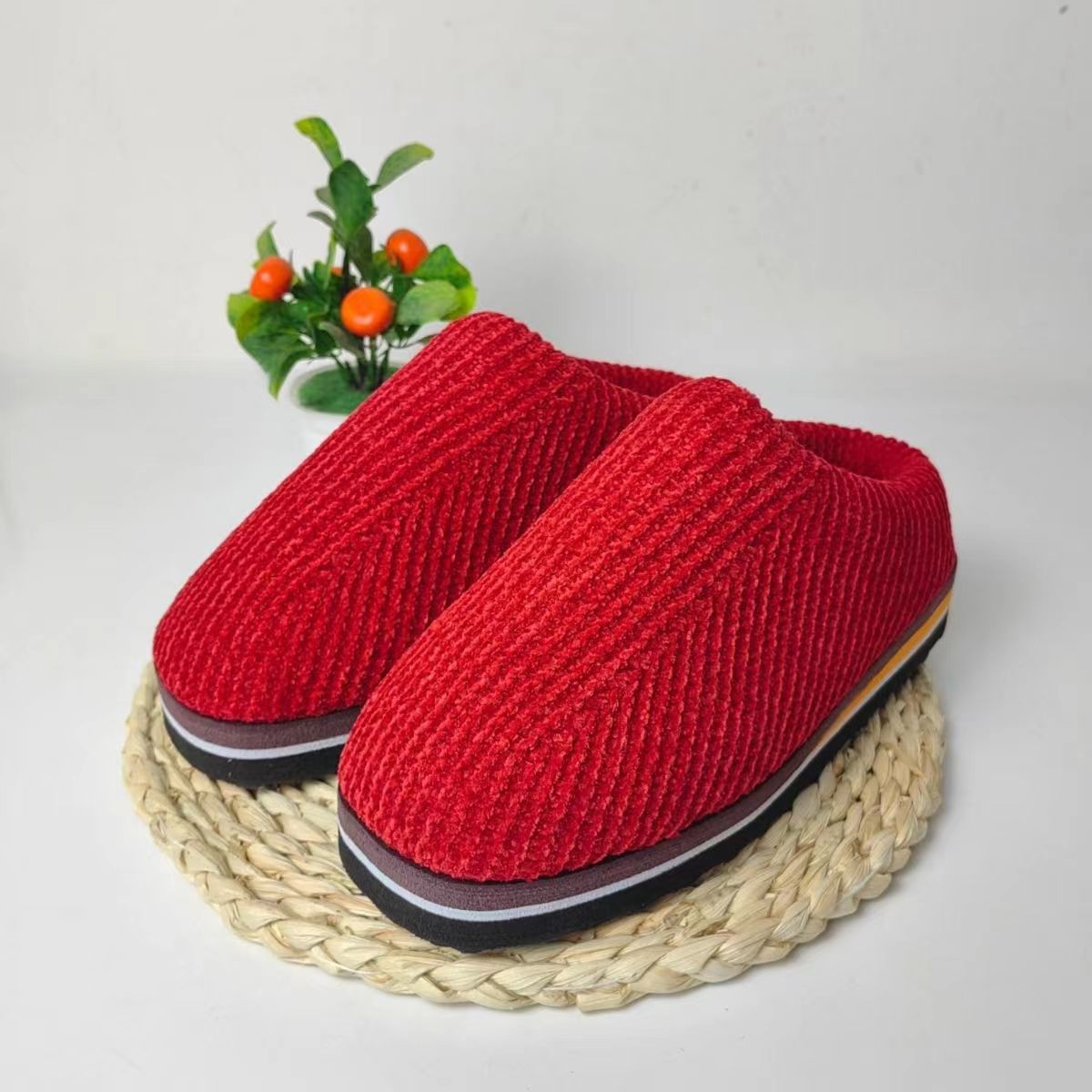 纯手工编织冬季棉拖鞋升级绒加厚保暖手工拖鞋防滑家居拖鞋成品