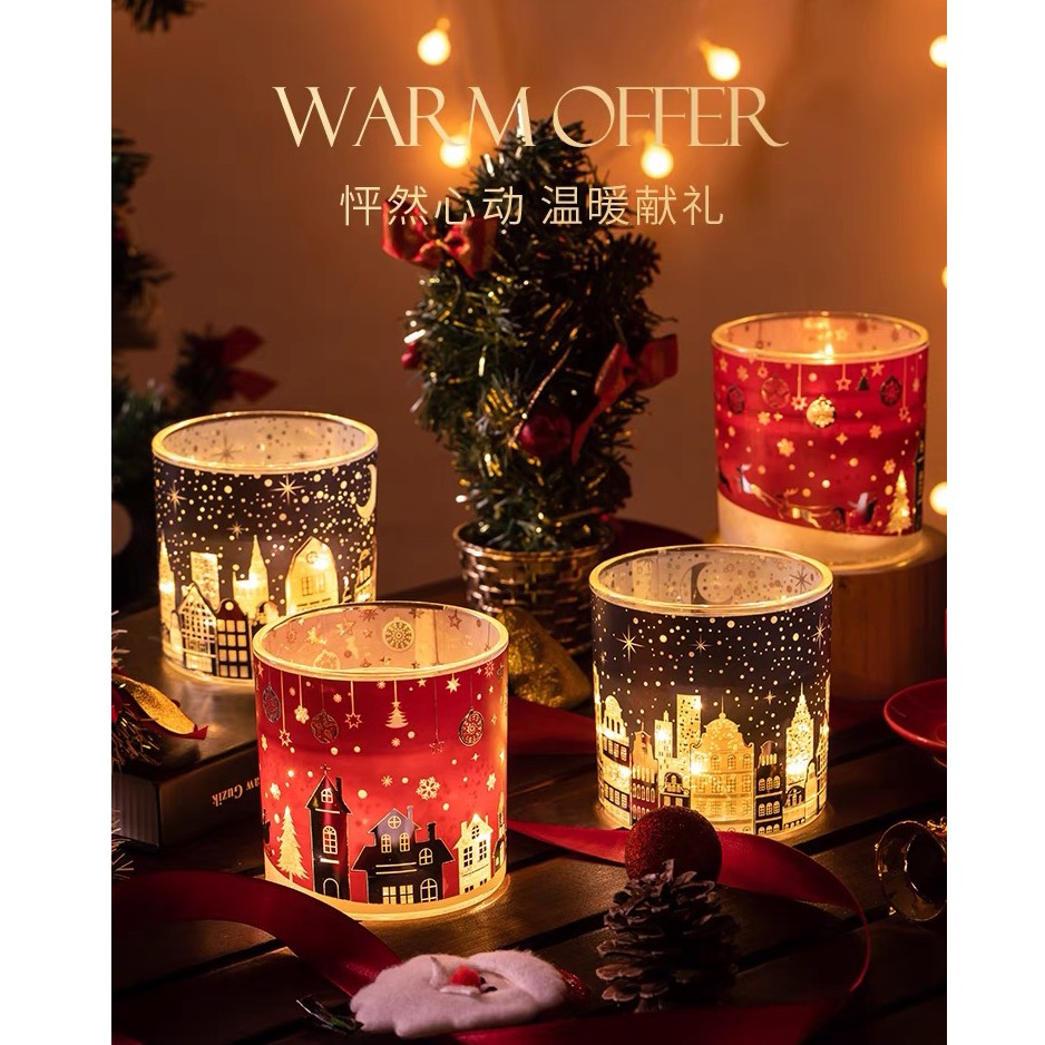 轻奢圣诞香薰蜡烛超大LED发光香氛生日高档圣诞礼物小夜灯玛莎