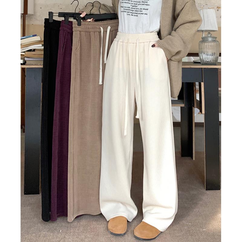 灯芯绒窄版阔腿裤女欧棉绒加绒宽松直筒裤秋冬条绒垂感休闲拖地裤
