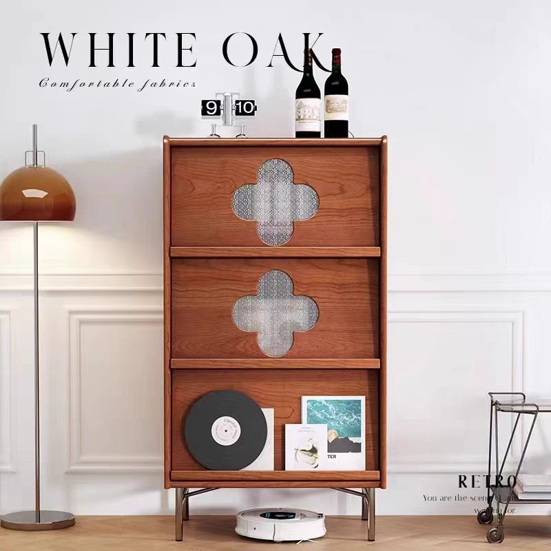 中古风全实木斗柜法式客厅沙发边柜四叶草餐边柜茶水柜