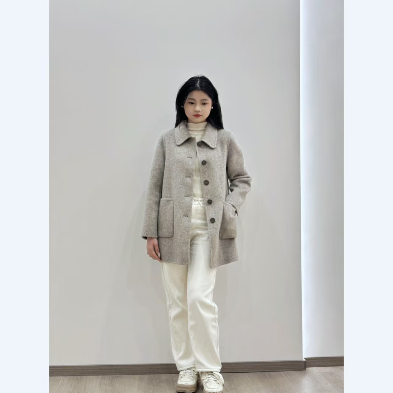 【100羊毛】长毛双面呢中长款洋气秋冬季气质时尚羊毛大衣外套N093