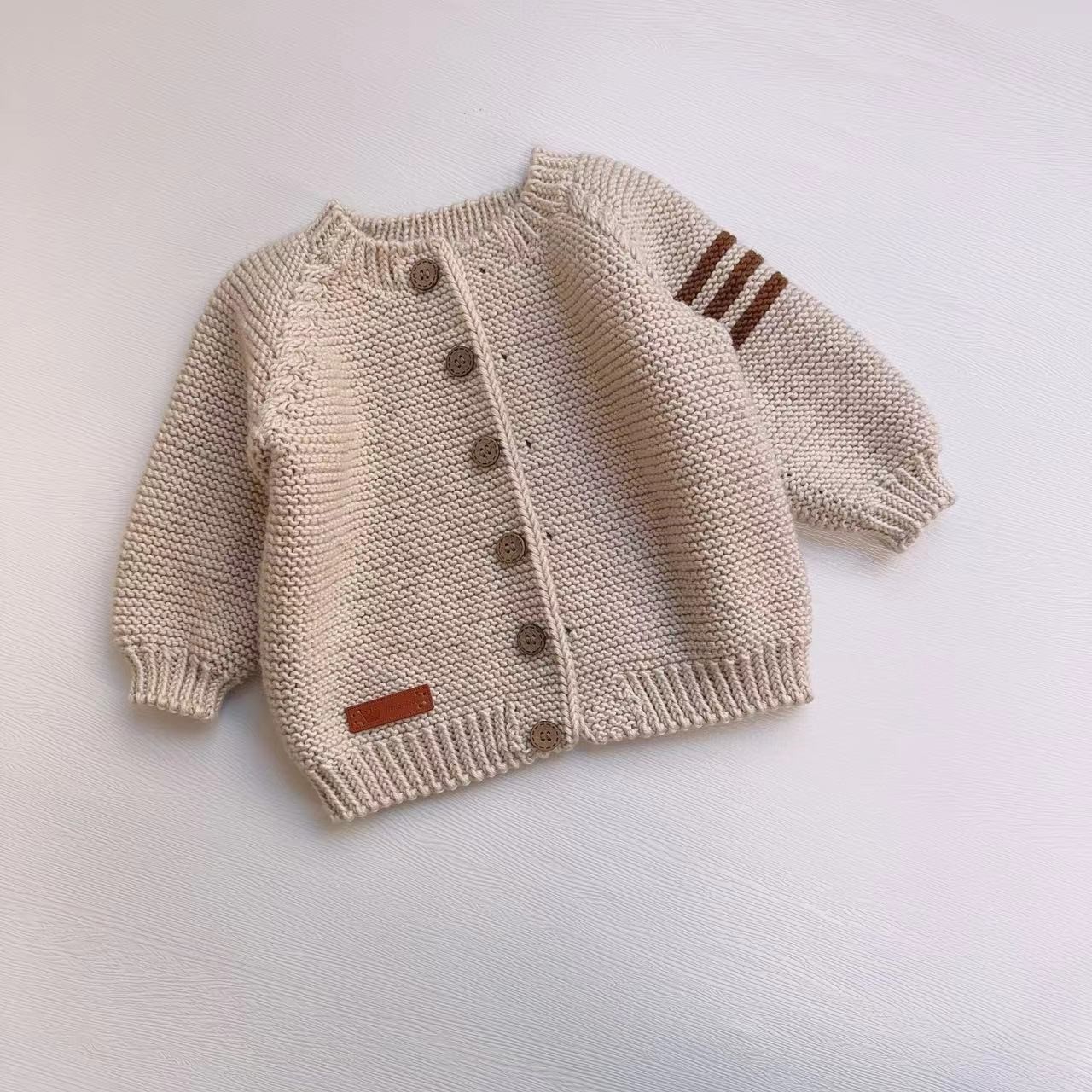 【材料包】三条纹圆领开衫手工毛线编织 非成品