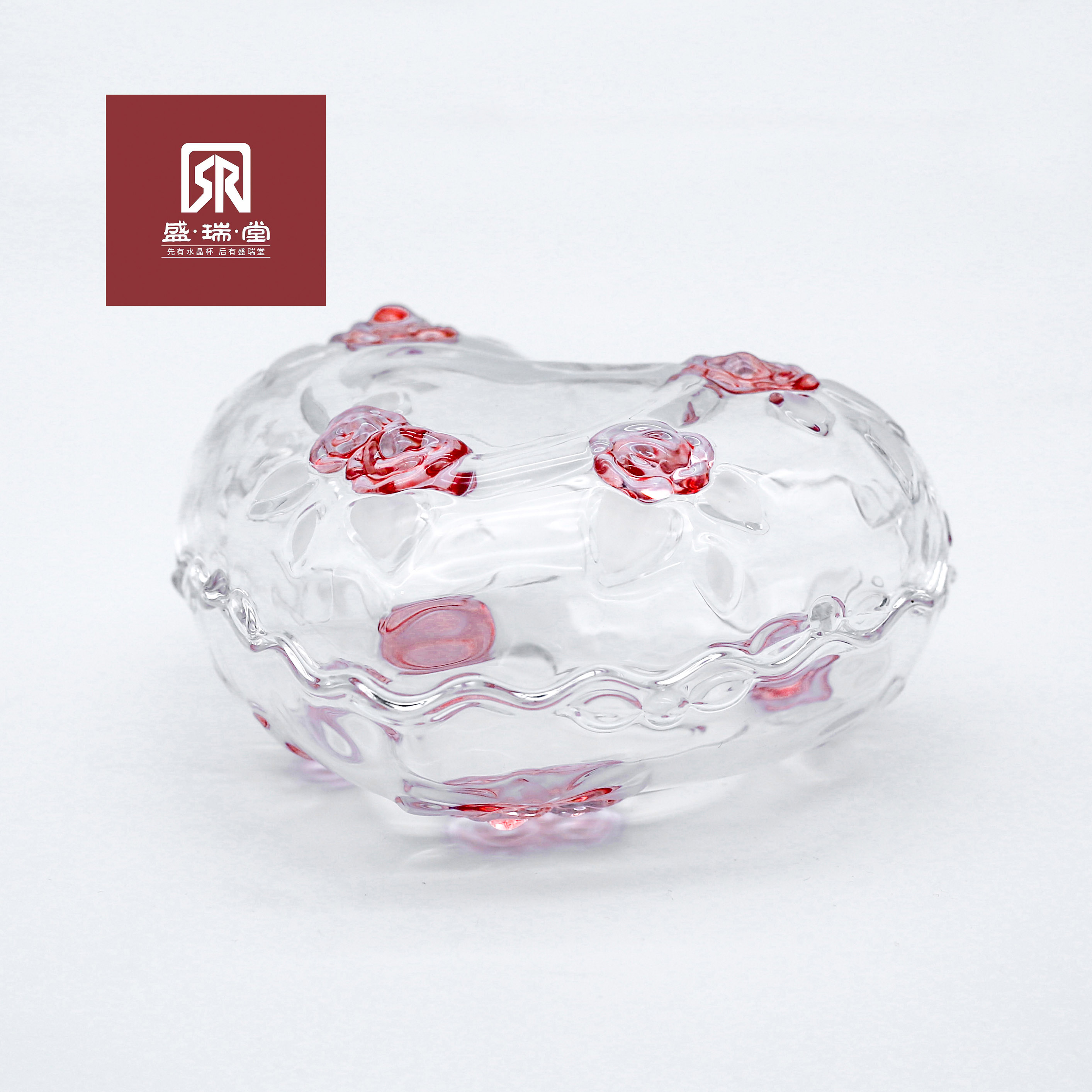 粉色花朵爱心盅玻璃水果盘创意咬合家用无铅糖果盘买一送一