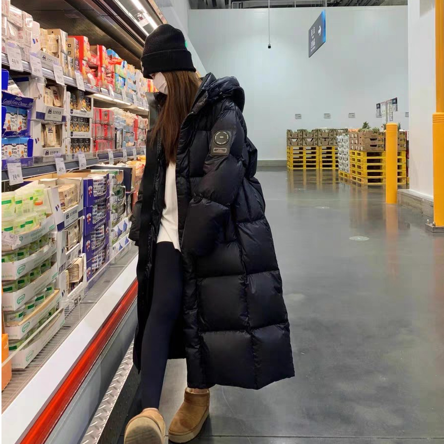 2025冬季高端新品白鸭绒连帽加厚保暖女士羽绒服中长款过膝外套