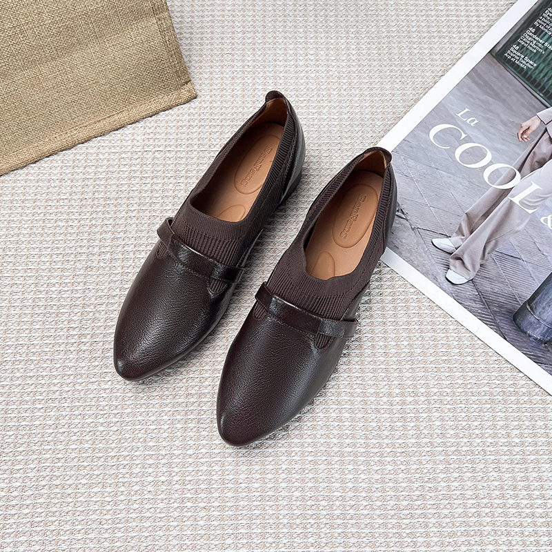 断码清|34-39|3.0cm|法式复古尖头深口真皮软面粗跟单鞋女