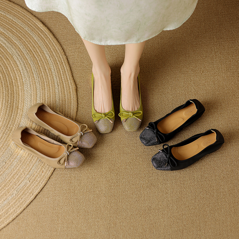 半坊手工女鞋|34-40|1.8cm|法式圆头拼接蝴蝶浅口国风软面单鞋女