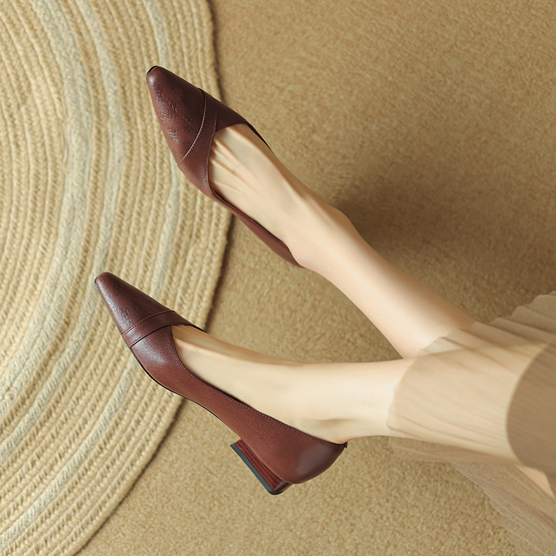 半坊手工女鞋|34-40|2cm|夏季低跟浅口方头粗跟羊皮日常气质单鞋