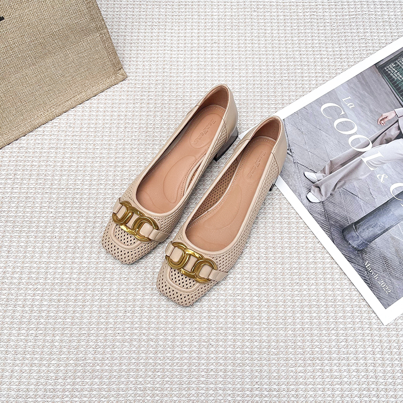 断码青沧断码软底|法式复古方头浅口平底百搭真皮单鞋女鞋低跟女