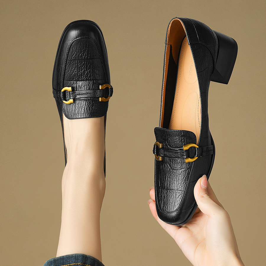 半坊手工女鞋|34-40码|4.0cm跟|圆头真皮复古春季百搭粗跟单鞋女