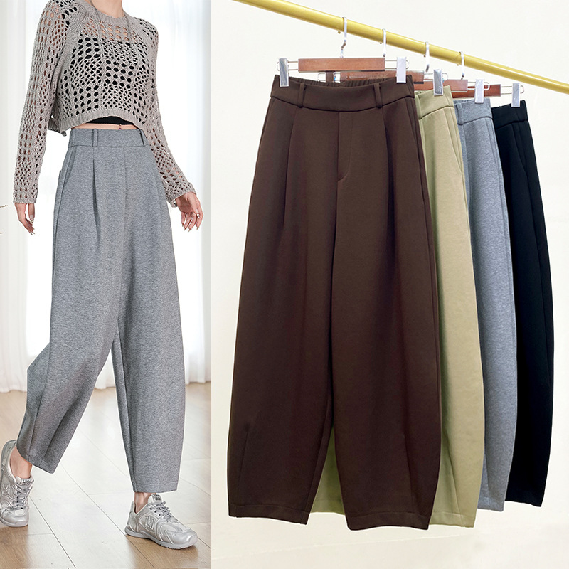 欧货哈伦裤女九分莫代尔洋气小个子宽松大码秋季香蕉卫裤弯刀裤潮