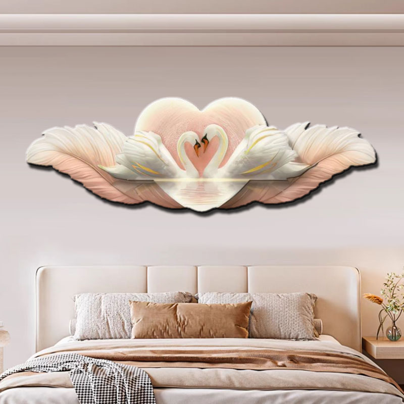 D190天鹅床头画卧室挂画主卧室挂画羽毛床头装饰画家居挂画捡漏2