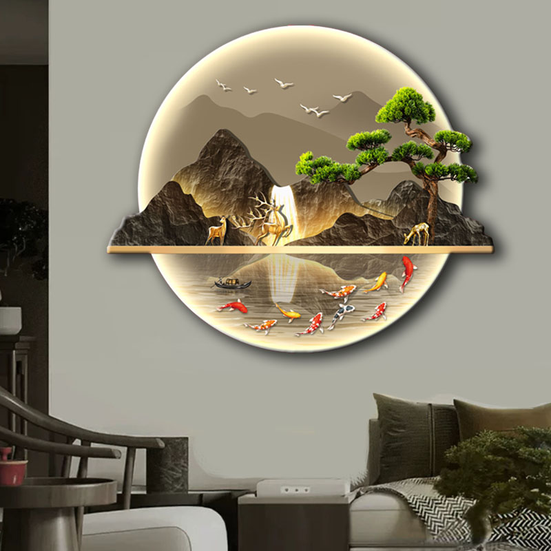 艺潮D186新中式入户玄关装饰画流水生财山水画过道迎客松挂画JL3