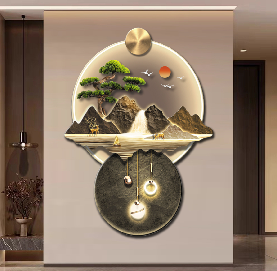 D078玄迎客松关墙正对入户门壁画入户玄关装饰画正对门玄关捡漏1