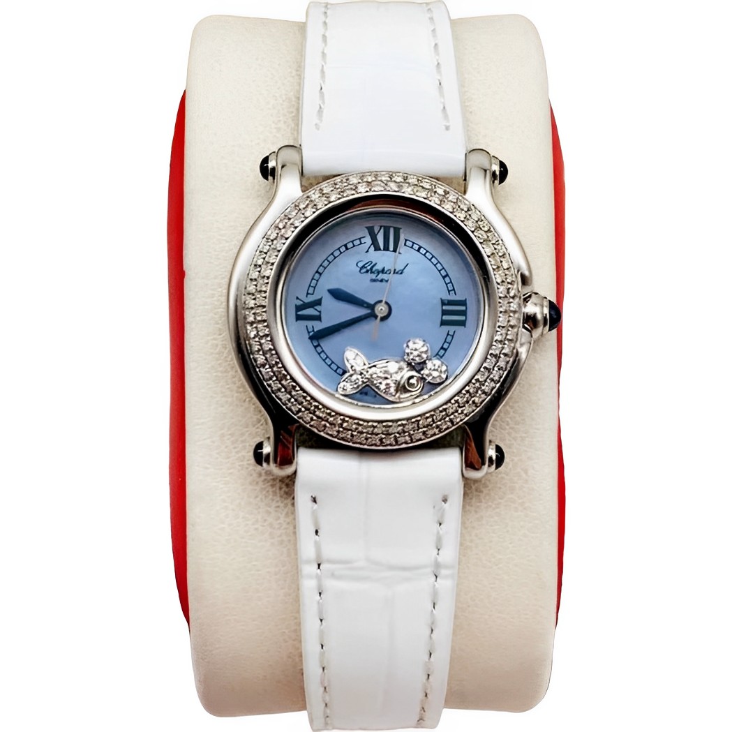 95新 Chopard/萧邦 26.5mm 蓝色萧邦后镶钻时尚气质石英女士腕表