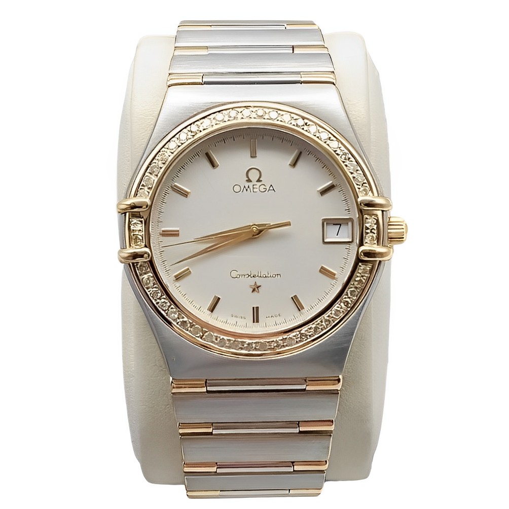 95新 Omega/欧米茄 补差价33.5盘 星座后镶钻名表18K间金石英