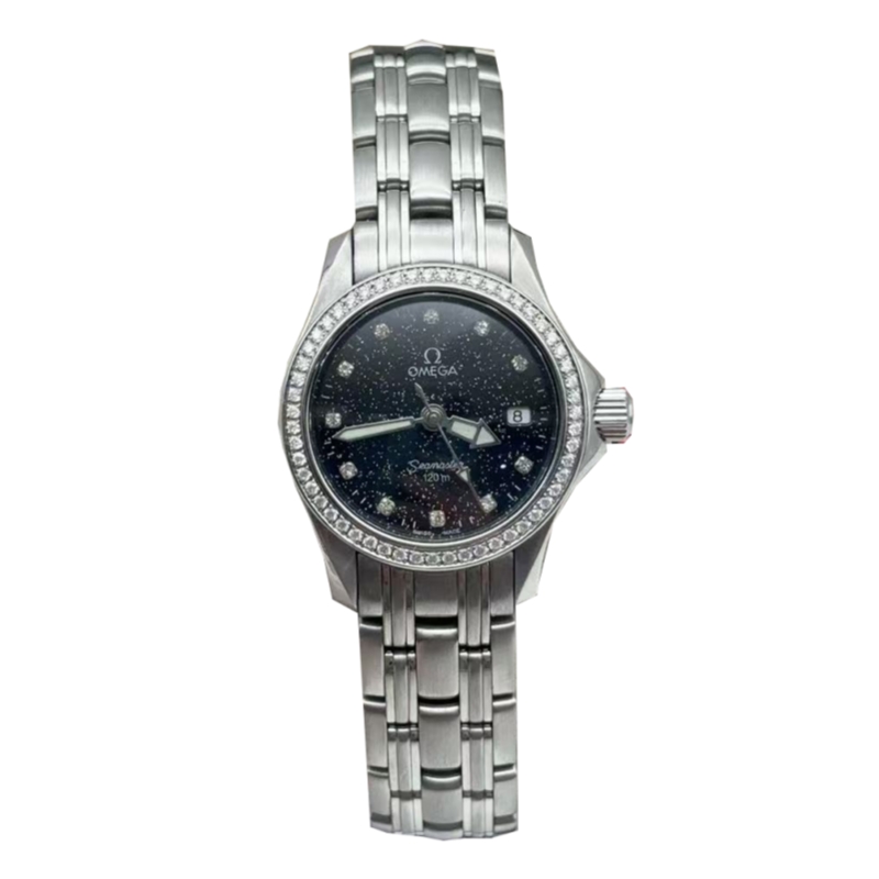 95新 Omega/欧米茄 26mm海马后配星空盘后镶钻120M防水石英女士