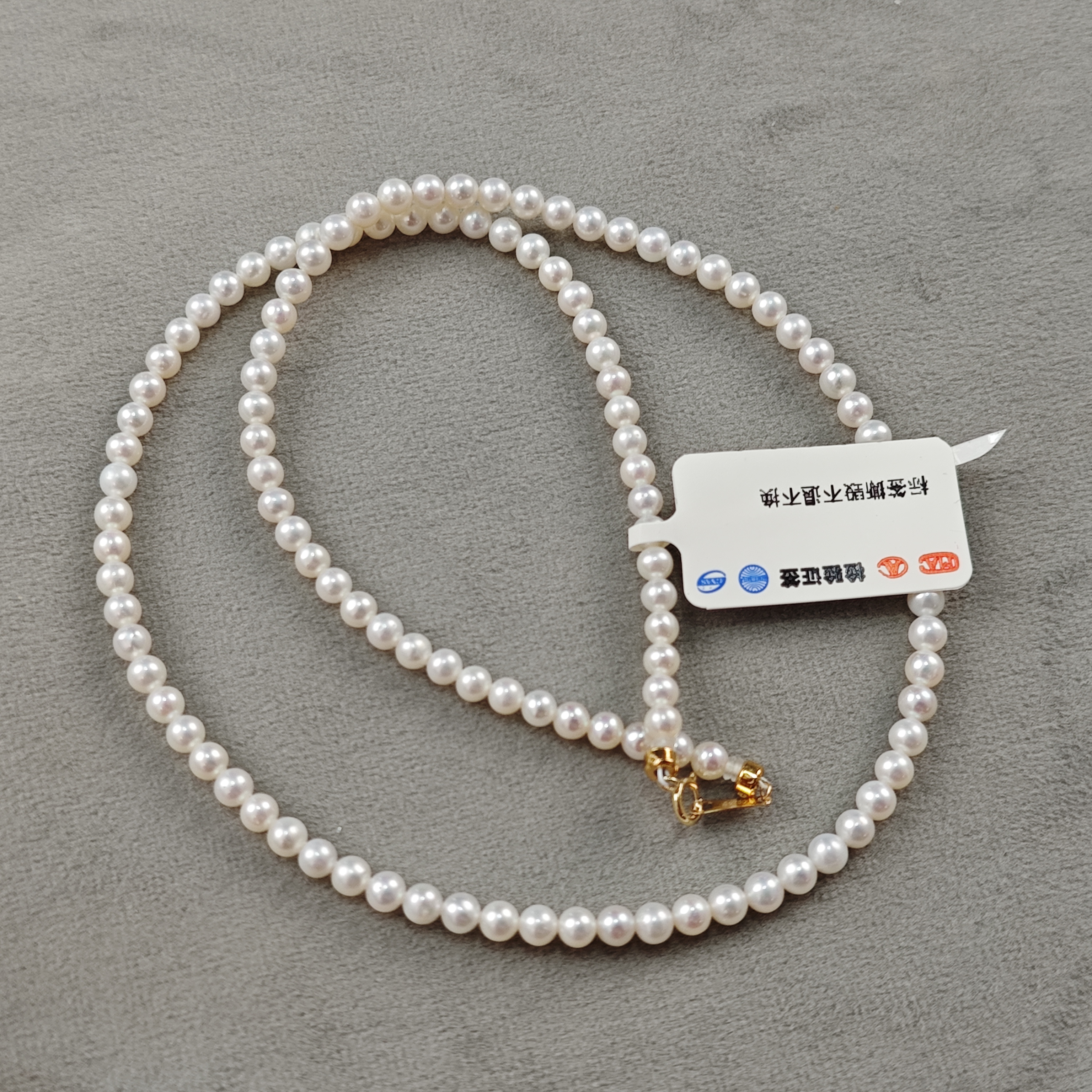 3.5-4.5mm天然淡水无核小米珠项链  18k金镶嵌简约百搭时尚