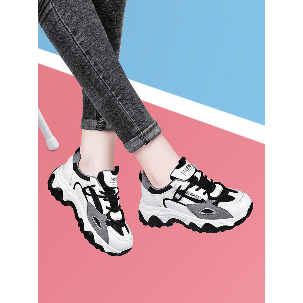 老爹鞋女ins潮春秋2023新款百搭厚底运动休闲小个子松糕单鞋