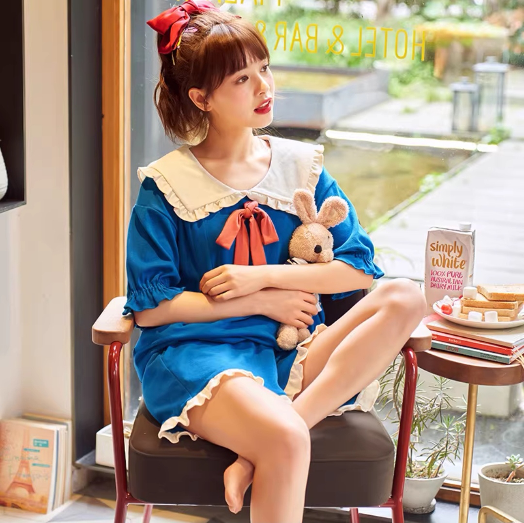 （断码）女士款短袖短裤开衫睡衣夏季卡通可爱透气纯棉家居服套装