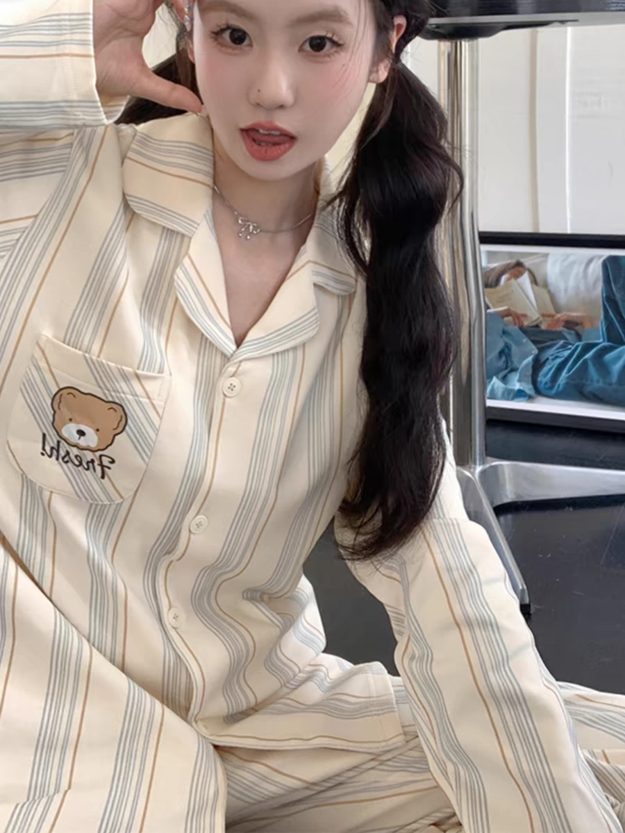 （瑕疵）春秋冬女士开衫四季款简约可爱纯棉睡衣套装可外穿家居服