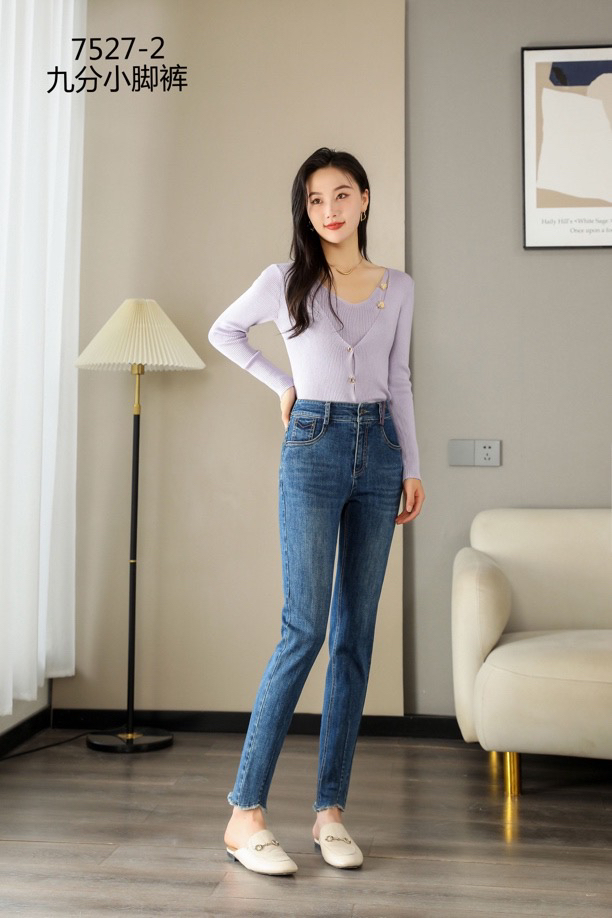 7527女士秋季新款小脚裤新款弹力牛仔裤女显瘦显高高腰裤百搭蓝色