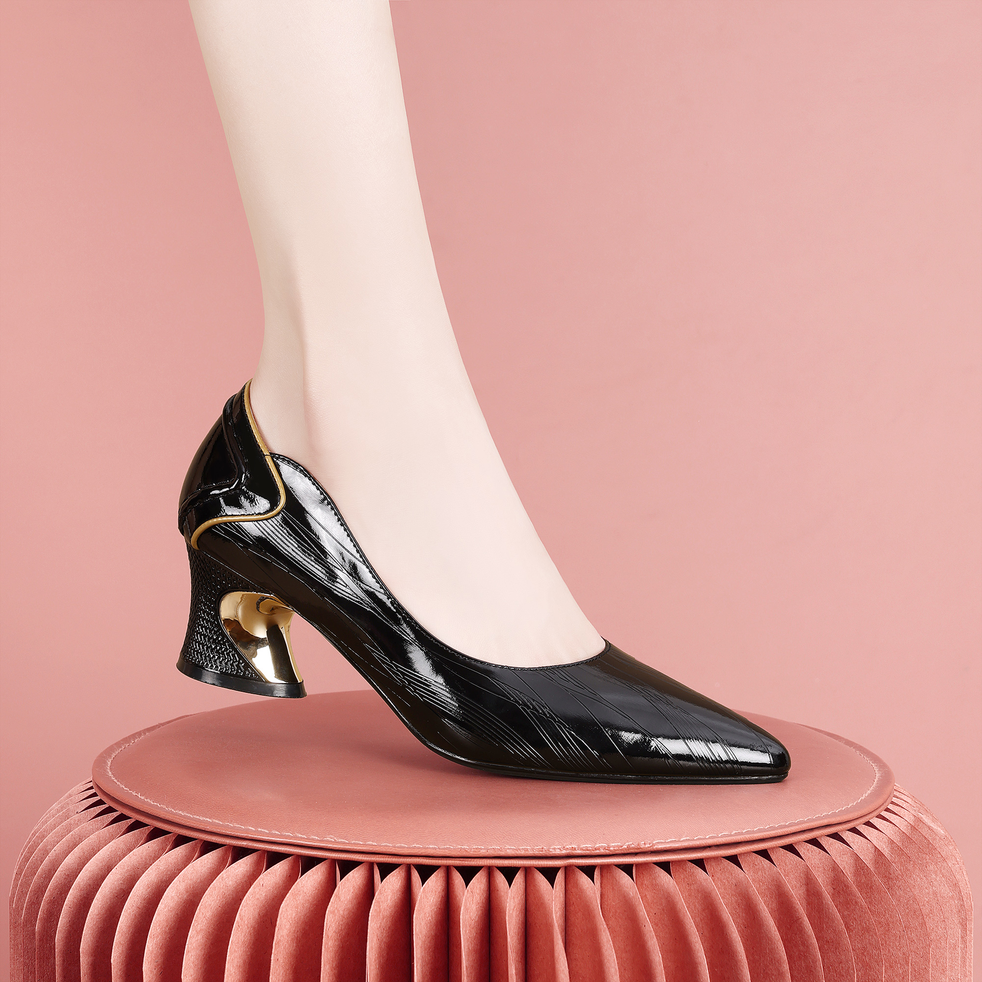 梵芮诗新款2024秋季尖头浅口时尚气质简约风粗跟低跟女单鞋-A009