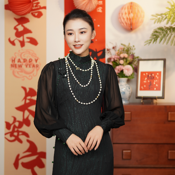 千帆旗袍 薄雾隐 织彩正绢长袖拼接旗袍 有省修身