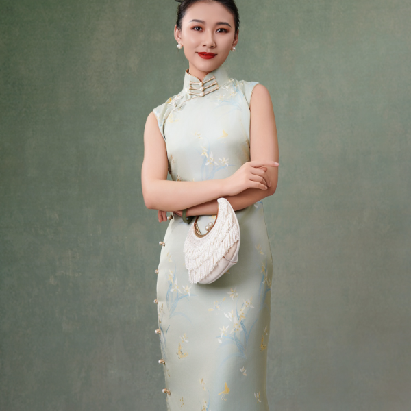 千帆旗袍 蝴蝶兰 钱小萍大师兰花宋锦旗袍