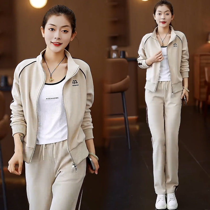 高含棉时尚拉链卫衣套装女2024年秋季新款宽松阔腿裤跑步服两件套
