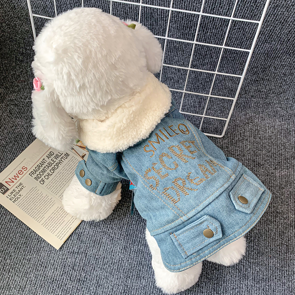狗狗衣服冬天牛仔棉衣保暖泰迪博美比熊贵宾小狗休闲宠物蓝色棉服