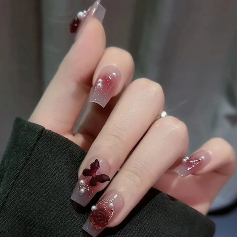 1047【晶莹紫蝶】中长款 穿戴甲美甲假指甲可拆卸【指尖琉璃】