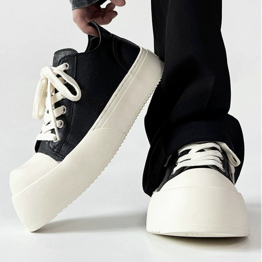 明星同款黑色极简大头板鞋秋冬季加绒厚底德比鞋潮男通勤休闲皮鞋