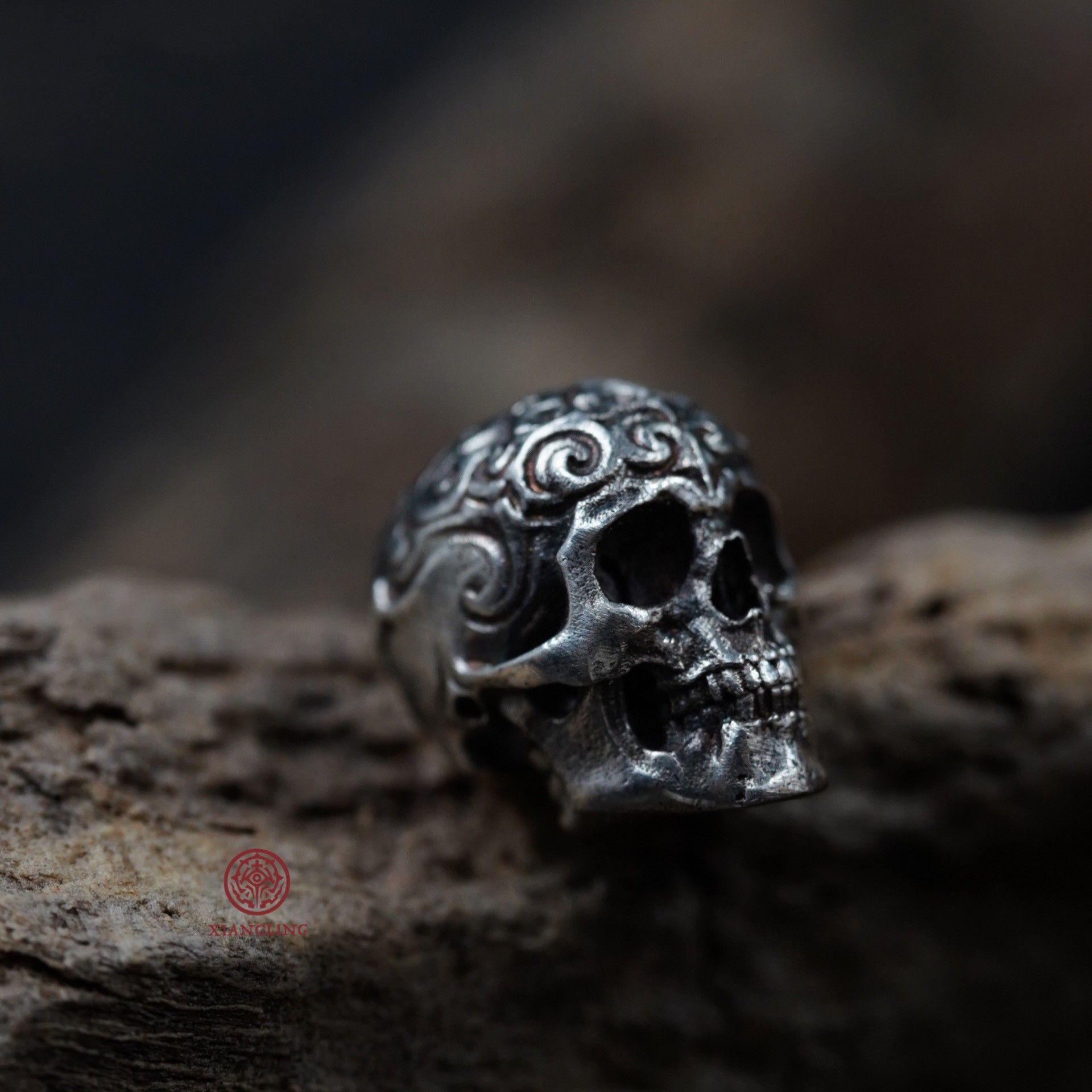 925银银制品 相灵造物 吊坠雕花骷髅做旧隔珠复古个性素款