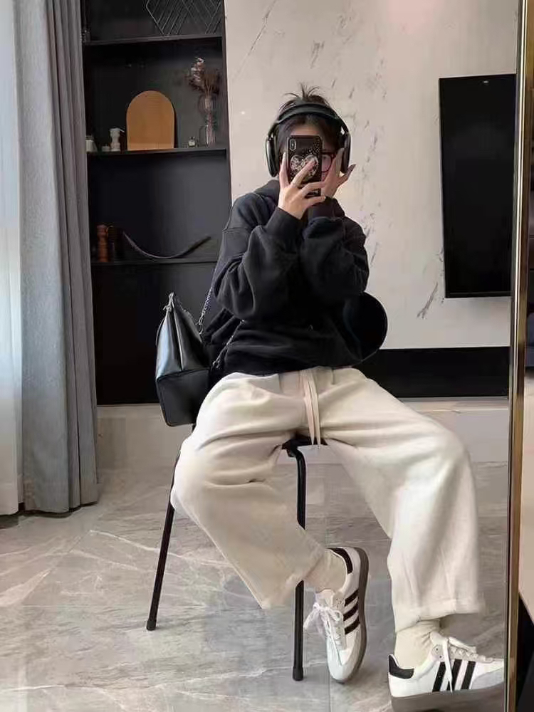 秋冬毛呢复合加绒休闲百搭奶奶裤