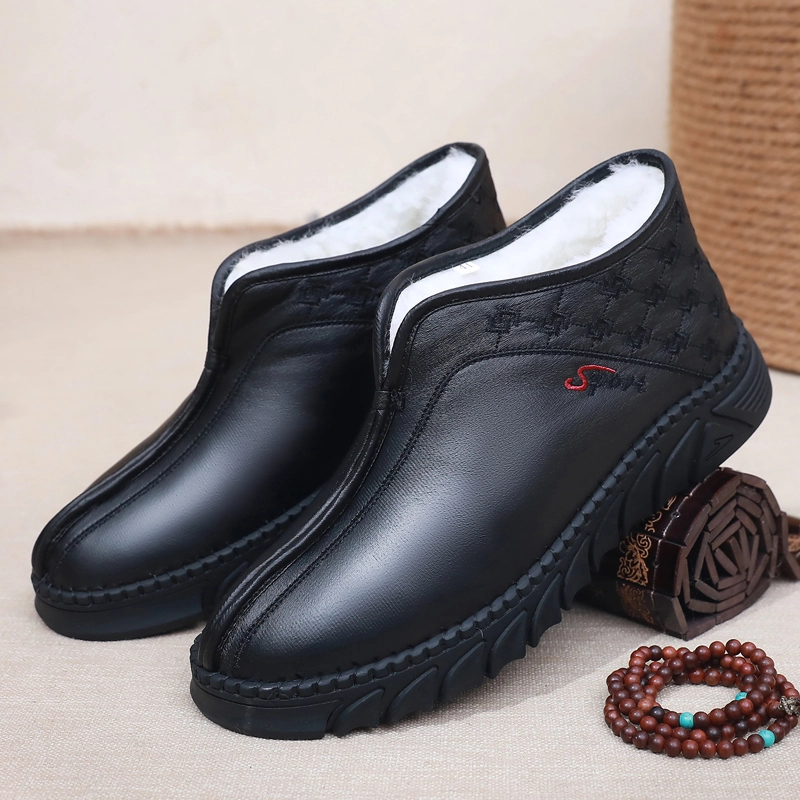 冬季老北京布鞋男棉鞋绵羊毛加厚保暖爷爷棉靴防水防滑复古老头鞋