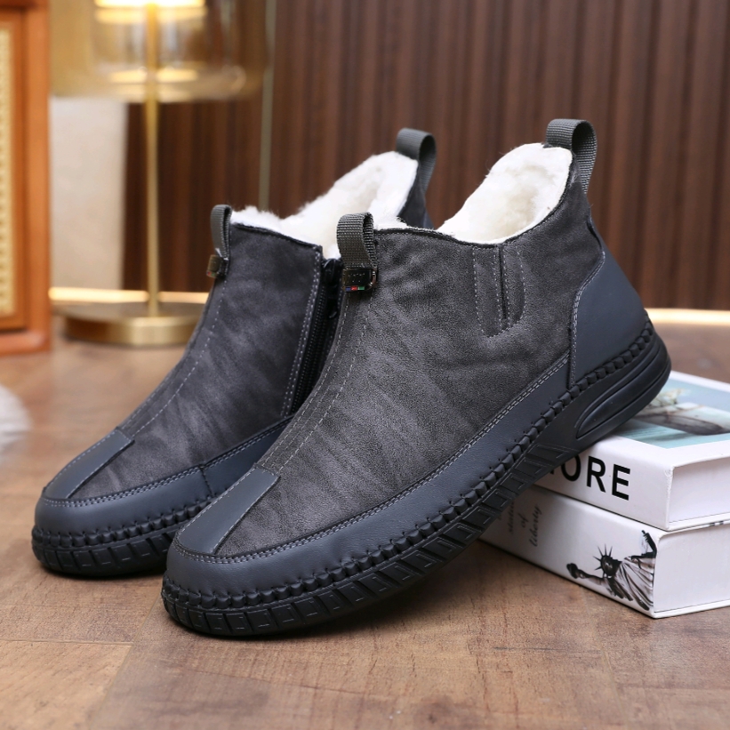 冬季新款加厚纯羊毛保暖男棉鞋老北京布鞋防滑软底高帮中年爸爸鞋