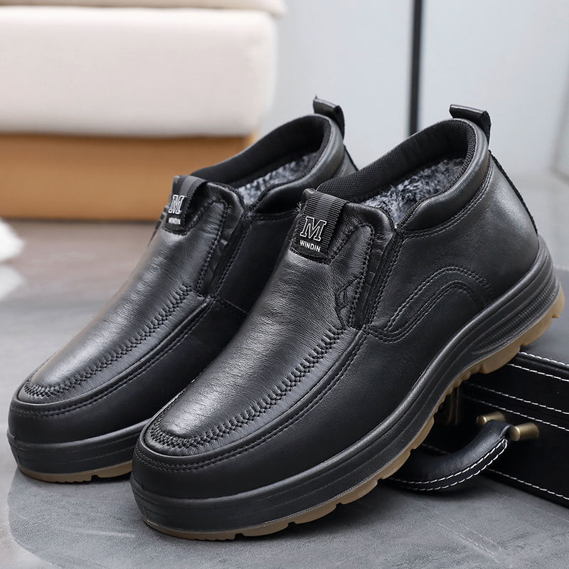冬季新款男棉鞋加厚加绒保暖老北京布鞋中老年爸爸棉靴平底老人鞋
